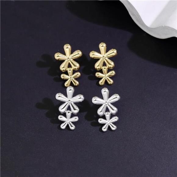 Gold Flower Stud Earrings for Women | Stainless Steel Floral Jewelry Gift - Picture 4 of 6